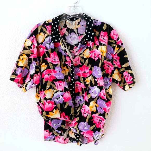 Vintage Tops - 🌺VTG floral polka dot button down shirt